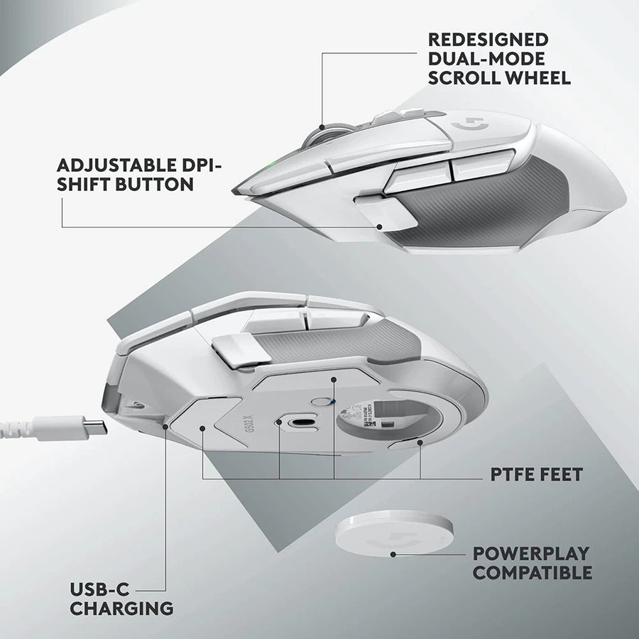 Logitech G502 X Lightspeed Wireless Gaming Mouse, White