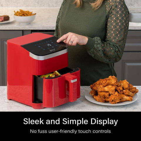 Deco Chef 5.8QT Air Fryer, Digital Touch Controls, 8 Smart Cooking Programs, Recipes, Red