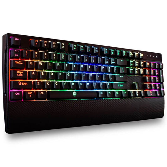 Deco Gear Mechanical Gaming Keyboard | Anti-Ghosting | Ergonomic Fixed Palm Rest | Full Customizable RGB Backlit | Carbon Fiber Design | Outemu Blue Switch | Wired | Black - DecoGear 1000