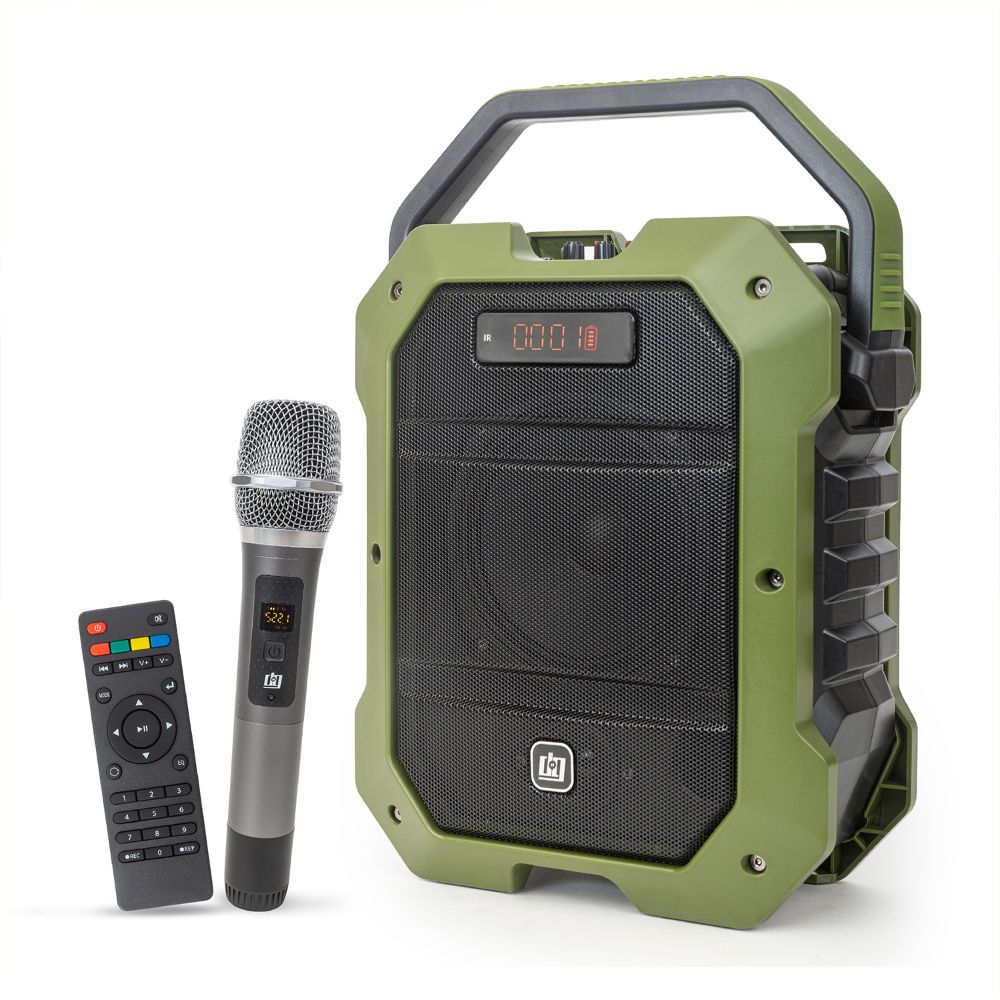 Deco Gear Portable Wireless PA Speaker System with Wireless Microphone - 80W Power and Rechargeable 5000 mAh Battery - Built in Equalizer , Radio , Aux and USB ports - comes with Carrying Strap - Deco Gear