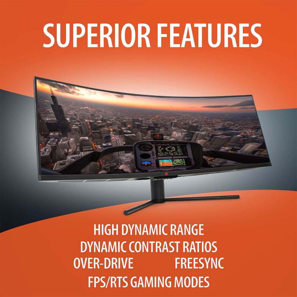 Deco Gear 43" Curved Ultrawide E-LED Gaming Monitor, 32:10 Aspect Ratio, Immersive 3840x1200 Resolution, 120Hz Refresh Rate, 3000:1 Contrast Ratio (DGVIEW430) - DecoGear