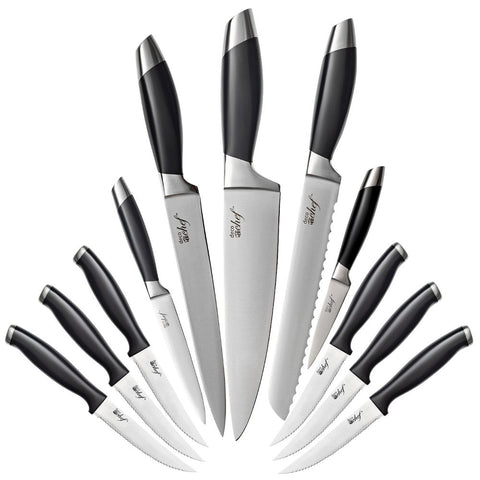 Deco Chef 12-Piece Stainless Steel Kitchen Knife Set with Full Tang High Grade Blades and Wooden Storage Block, with Sharpening Manual - Deco Gear