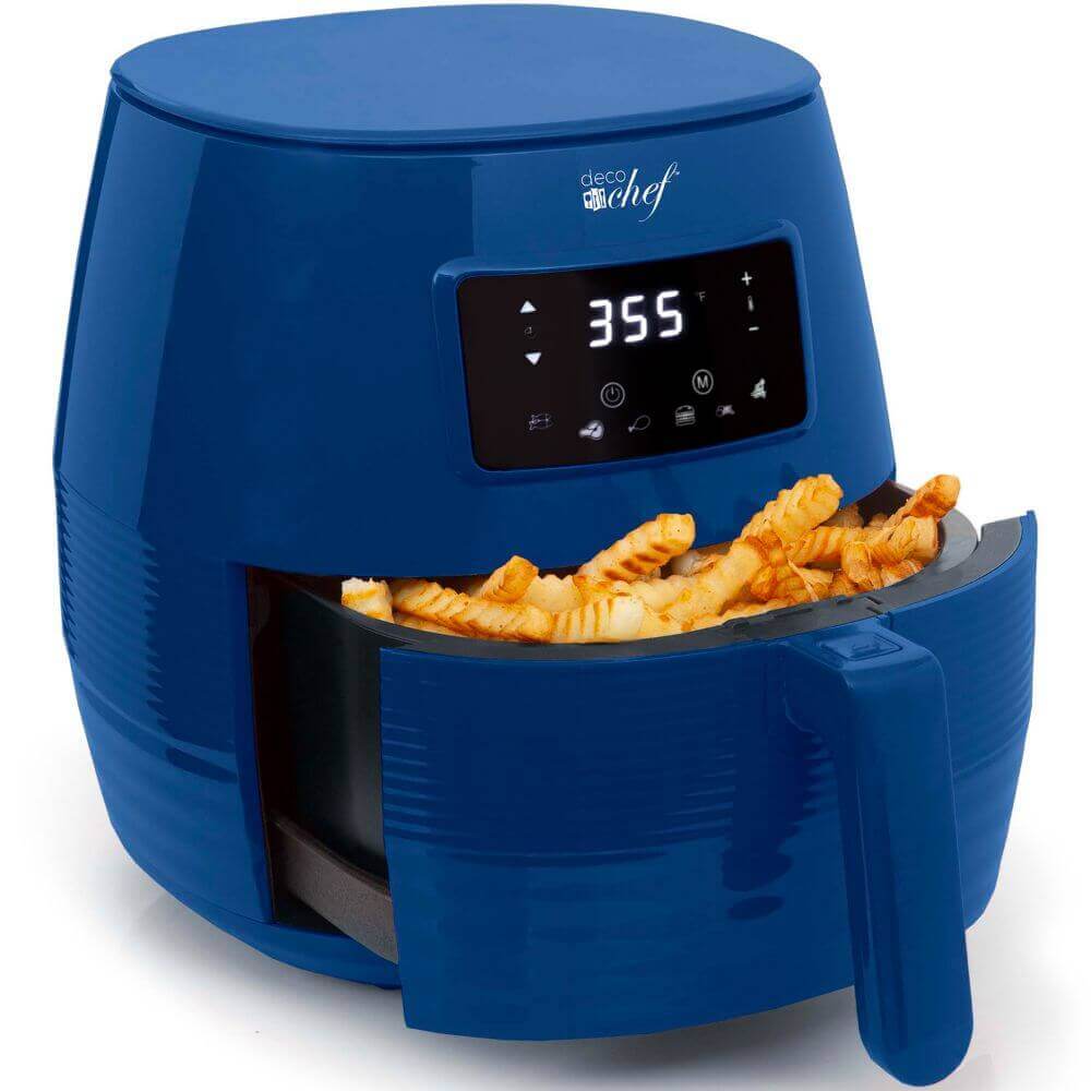 Deco Chef 5.8QT Digital Electric Air Fryer with Accessories and Cookbook - Air Frying, Roasting, Baking, Crisping, and Reheating for Healthier and Faster Cooking (Blue) - DecoGear