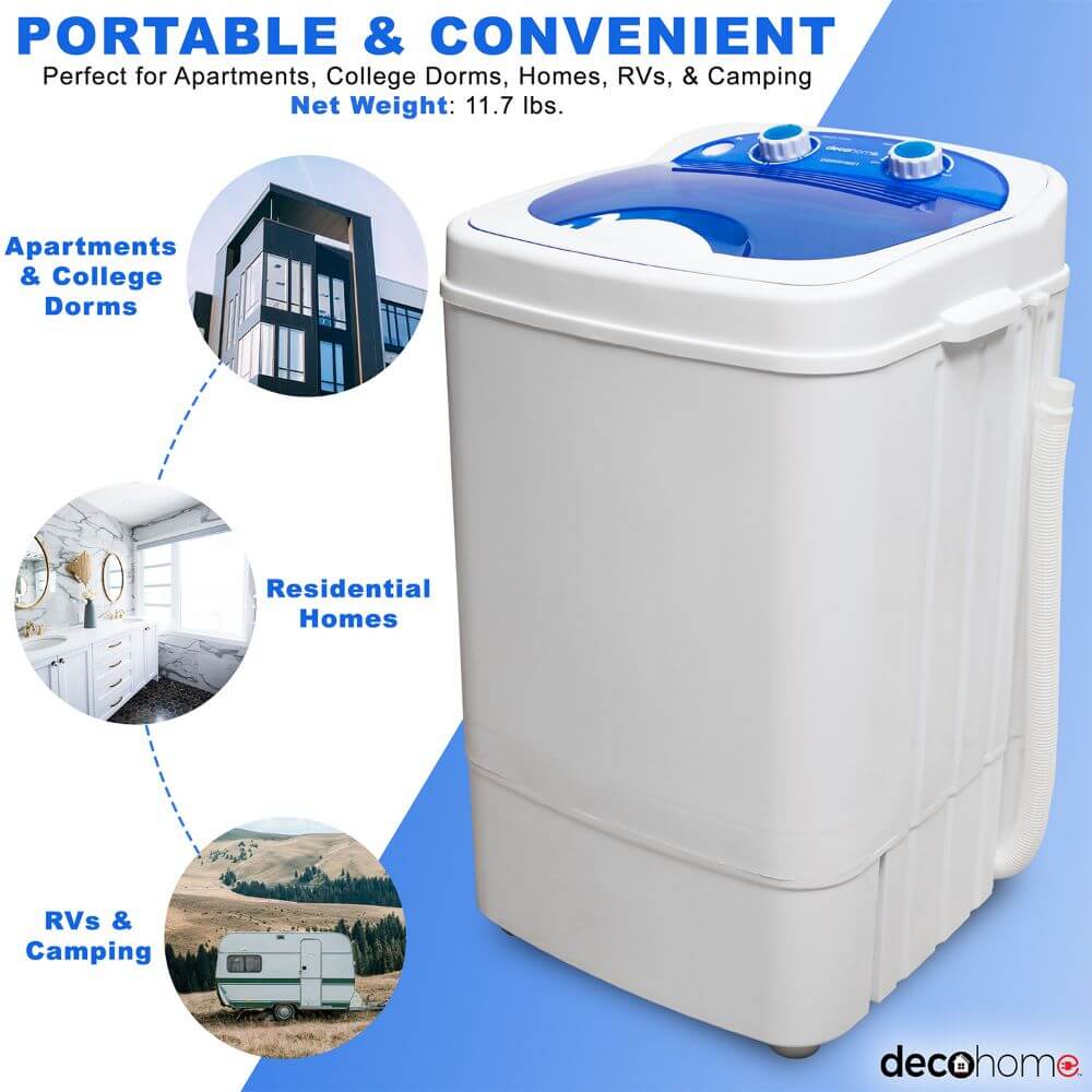 Deco Home Portable Washing Machine for Apartment or Dorm, 8.8 lb Capacity, 250W Power - DecoGear