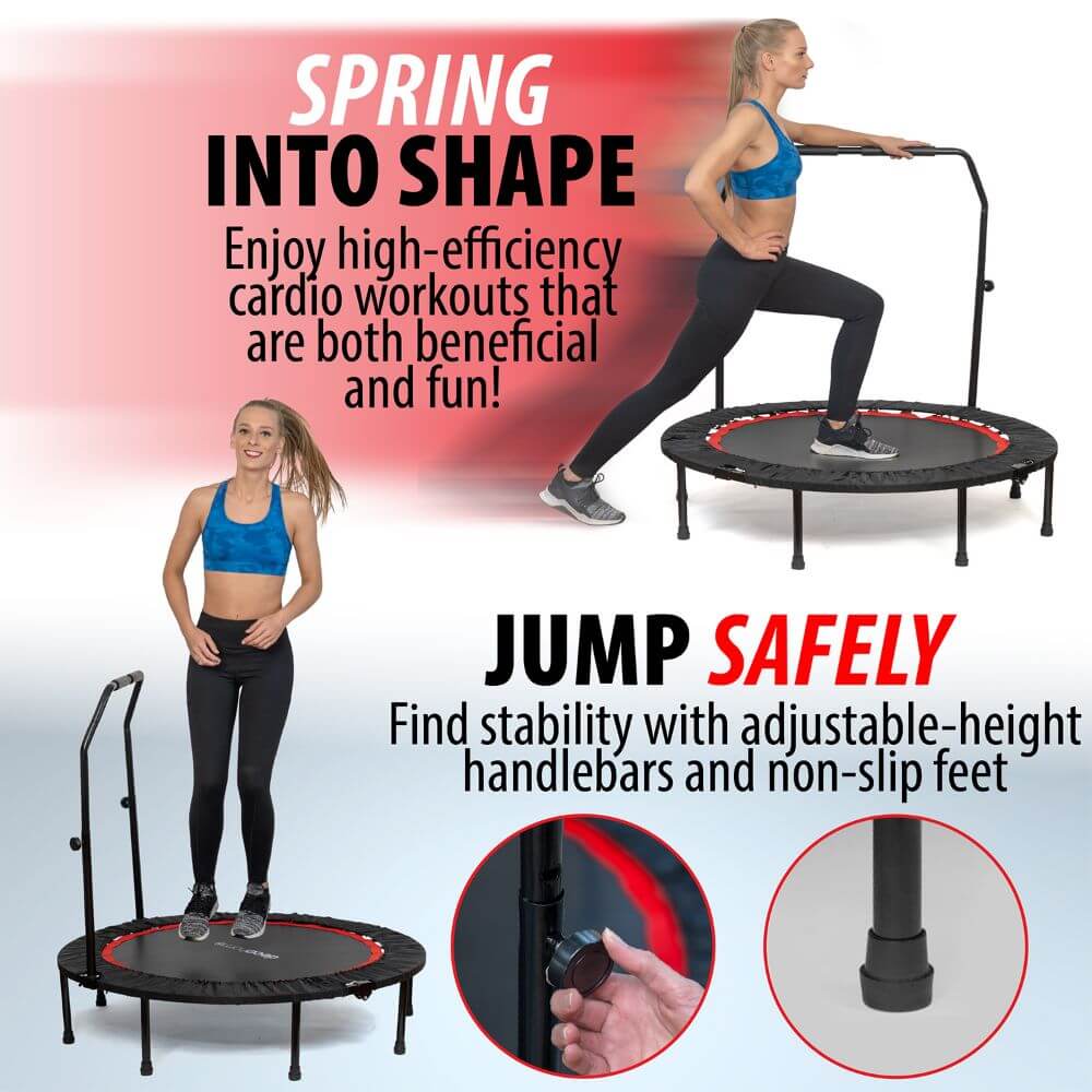 Deco Home Exercise Step Machine w/Adjustable Stability Handle Bars, Non-Slip Pedals, and LCD Tracking Display with 48-inch Indoor/Outdoor Fitness Trampoline, Folding Mini Rebounder, Steel Construction - DecoGear
