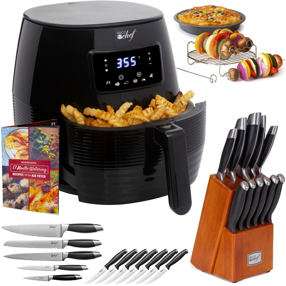 Deco Chef Digital 5.8QT Electric Air Fryer with Gourmet 12-Piece Knife Set - Deco Gear