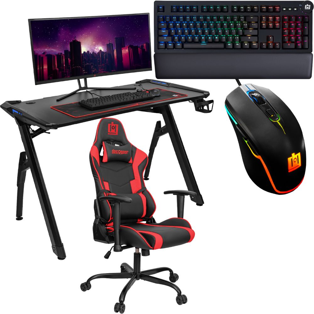 Deco Gear Ergonomic Red Gaming Chair, Head and Lumbar Support with 4 Mode Streaming Mic