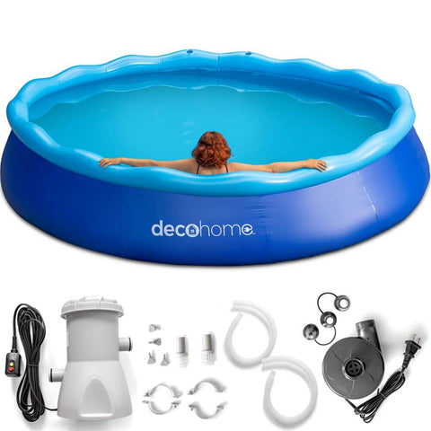 Deco Home 12FTx30IN Simple Set Above Ground Portable Inflatable Swimming Pool with Filter Pump and Fast Air Compressor