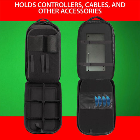 Holds controllers, cables, and other accessories