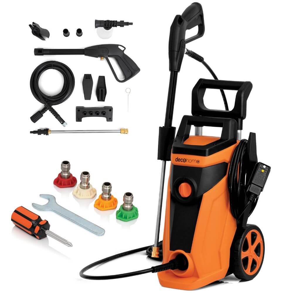 Deco Home 1800W Electric Pressure Washer with Auto Stop Water Gun, 4 Spray Nozzle Types