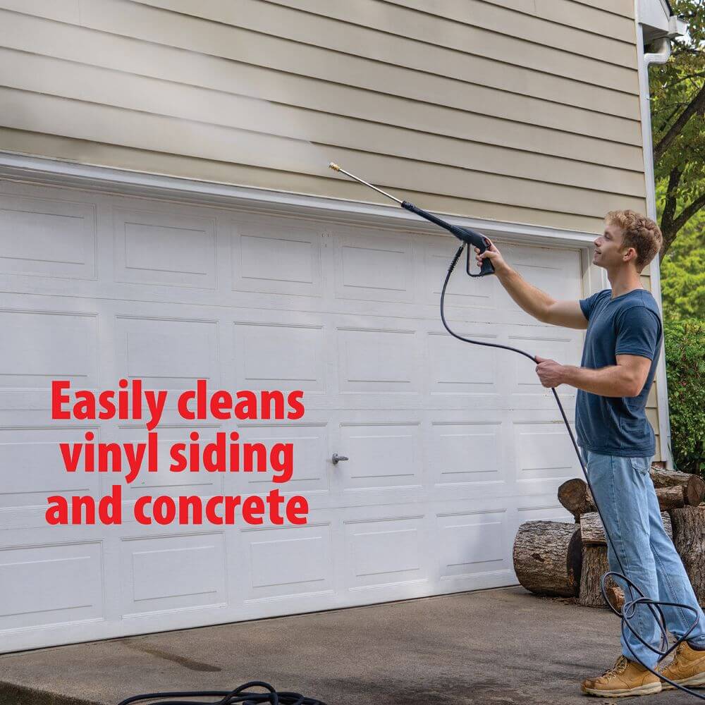 Easily cleans vinyl siding and concrete