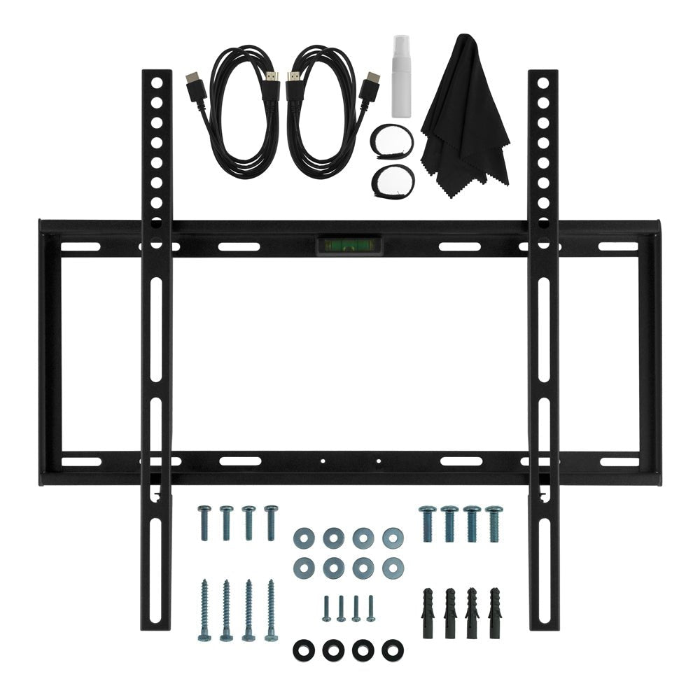 Deco Mount Slim FLAT Wall Mount Bundle for 19 to 45 inch TV's with Built-in Bubble Leveler, 2 HDMI Cables, Screen Cleaning Kit, and More - Deco Gear