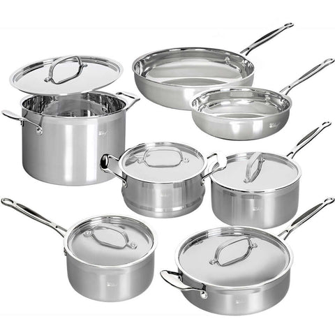Deco Chef 12-Piece Stainless Steel Cookware, Tri-Ply Base for Even and Consistent Cooking, Riveted Handles - Deco Gear