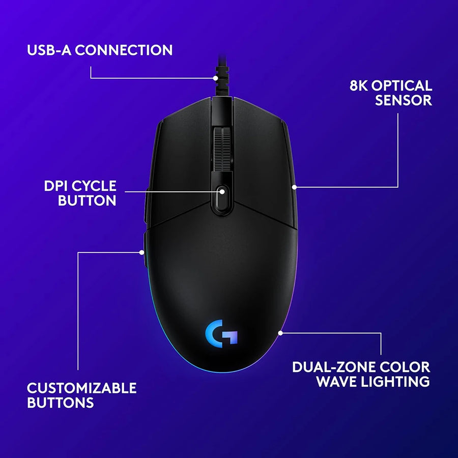 Logitech G203 Lightsync Wired Gaming Mouse in Black