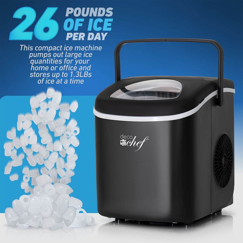 Deco Chef Compact Countertop Ice Maker 26lbs in 24Hrs, 9 Ice Cubes in 6 Minutes, Black