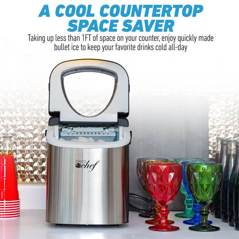 Deco Chef Compact Countertop Ice Maker 26LBs in 24HRs, 9 Ice Cubes in 6 Minutes (Stainless Steel)