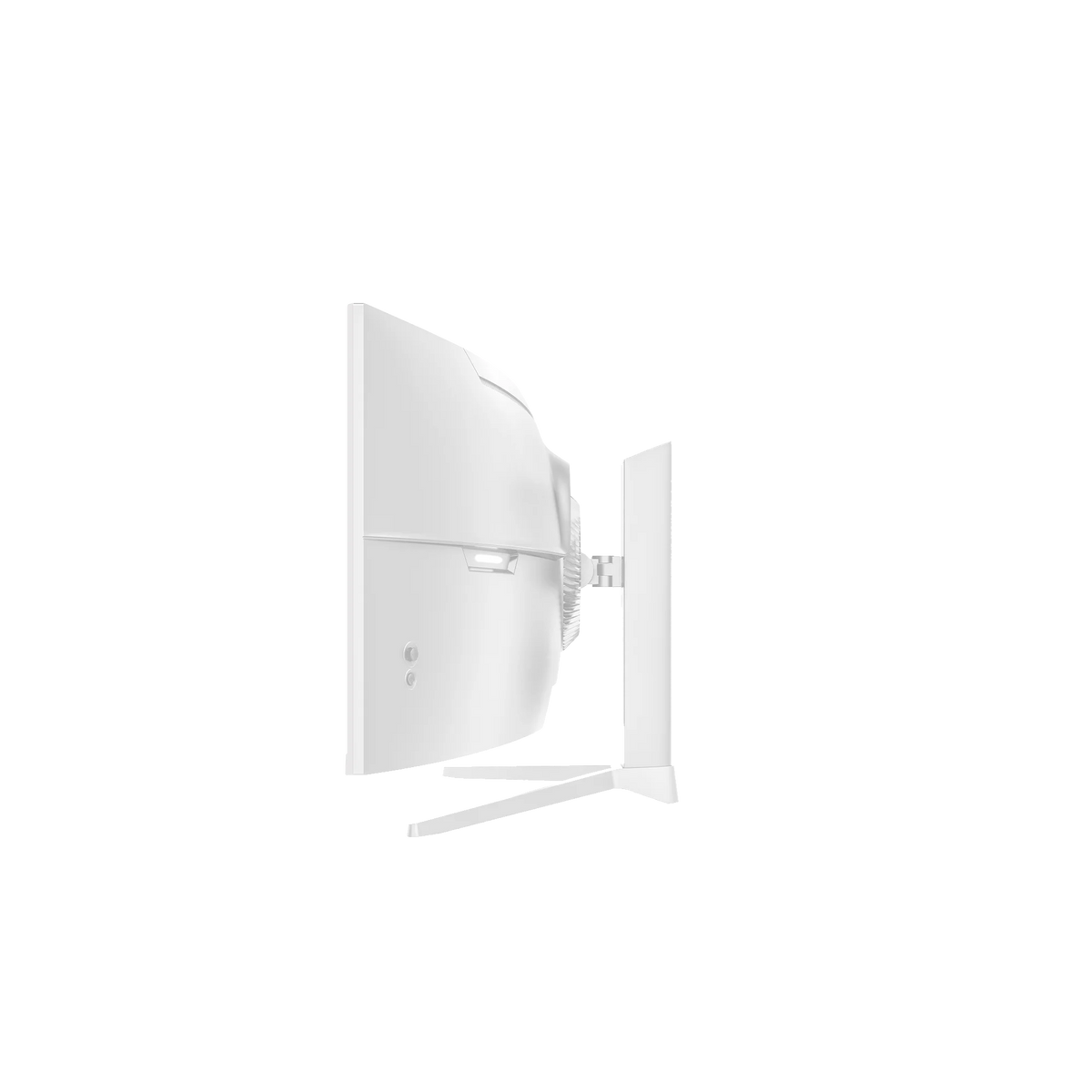 Deco Gear 49″ Curved Ultrawide White Monitor, side view showing the curve and the stand