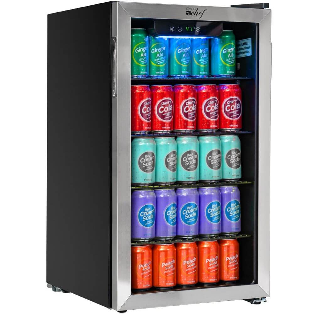 Deco Chef 118-Can 3.2cu Beverage Refrigerator and Cooler with Glass Door, Digital Controls, for Beer, Wine, Snacks