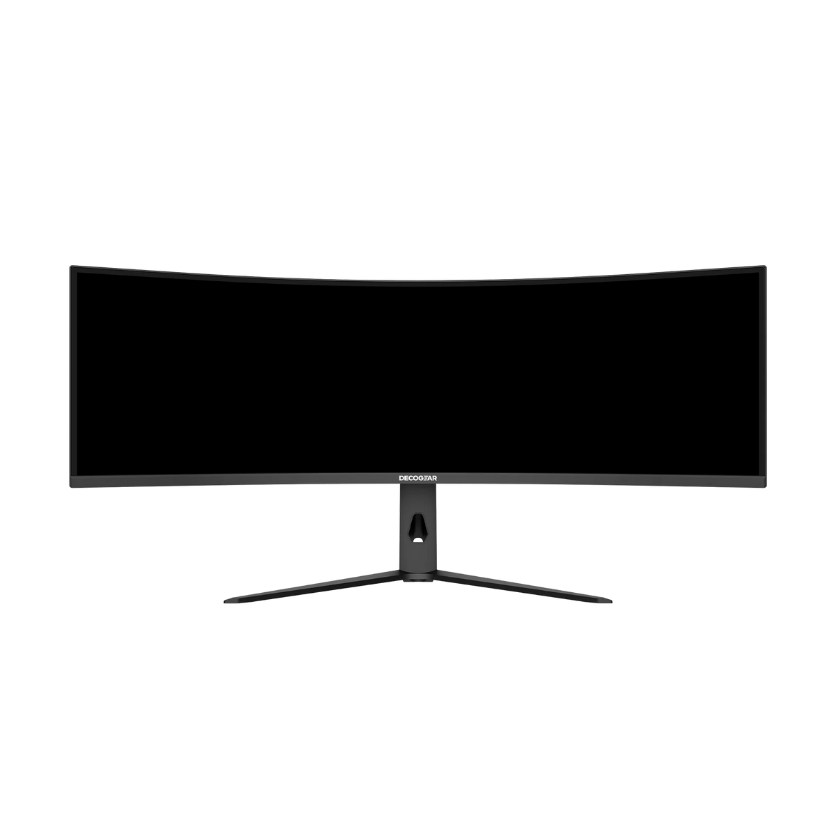 Deco Gear 49″ Curved 240Hz R1000 Monitor, front view on its two-leg stand, screen off