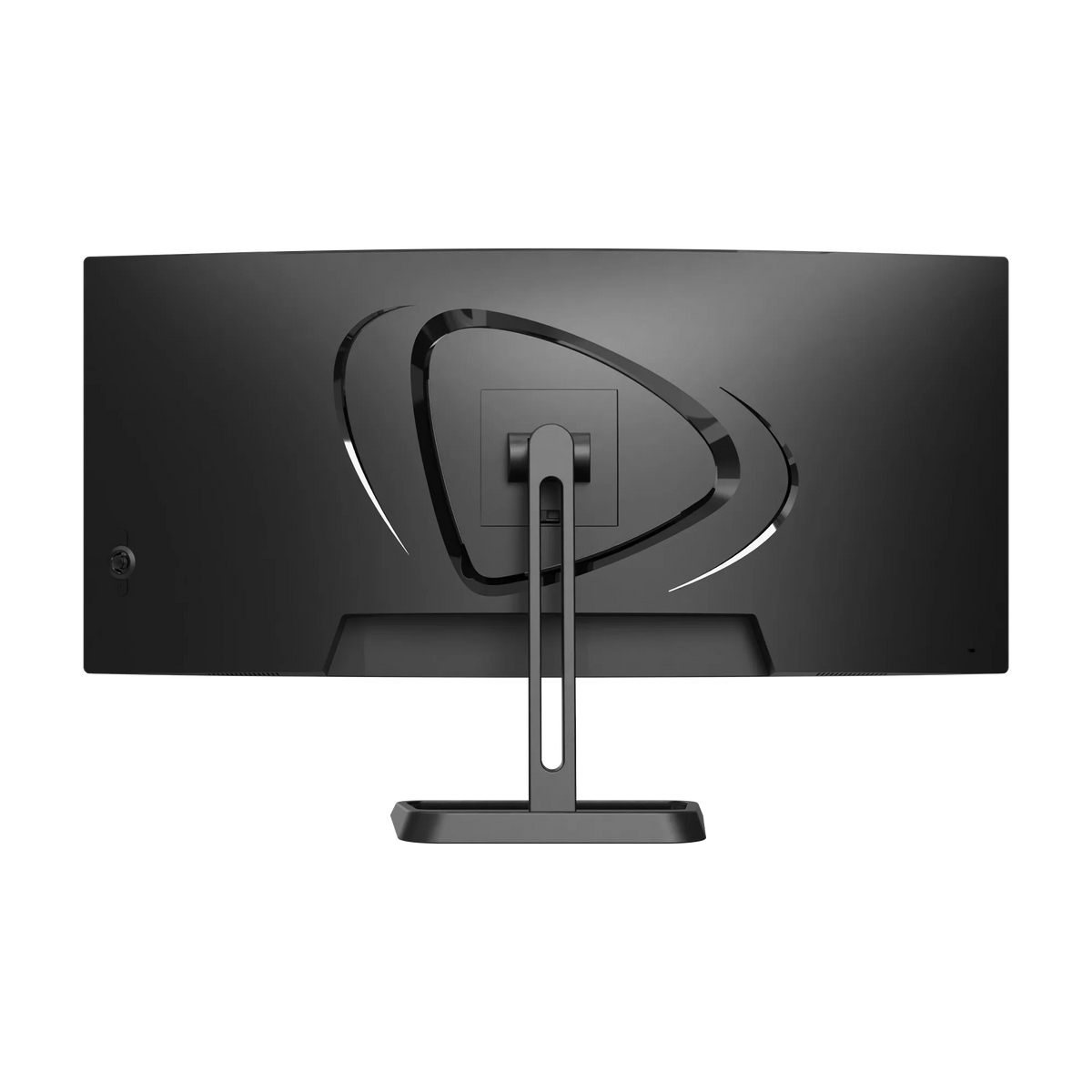 Deco Gear 34″ 180Hz Monitor, rear view showing the sculpted back and the stand post at the VESA plate