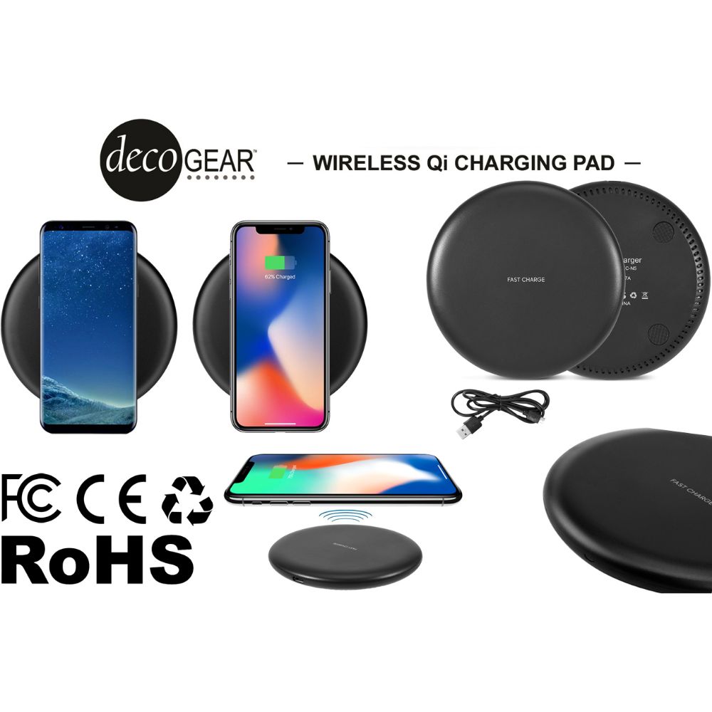 Deco Gear Wireless Quick Charging Base Qi Charger Pad for iPhone X / iPhone 8 / iPhone 8 Plus / Galaxy Note 8 / S8 / S8 Plus / S7 / S7 Edge / Nexus 4 / 5 / 6 / 7 and Other Qi Enabled Smartphones - Deco Gear
