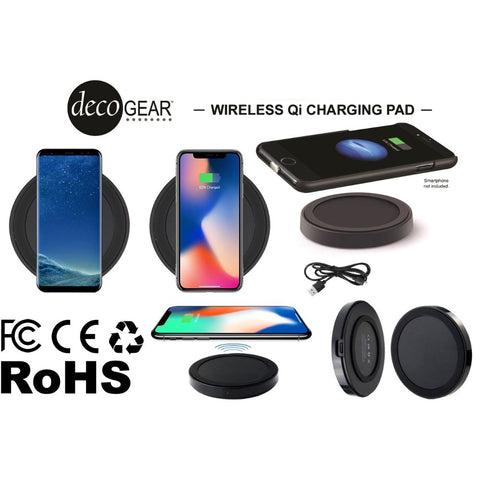 Deco Gear Wireless Charging Base Compact Qi Charger Pad for iPhone X / iPhone 8 / iPhone 8 Plus / Galaxy Note 8 / S8 / S8 Plus / S7 / S7 Edge / Nexus 4 / 5 / 6 / 7 / and Other Qi Enabled Smartphones - Deco Gear