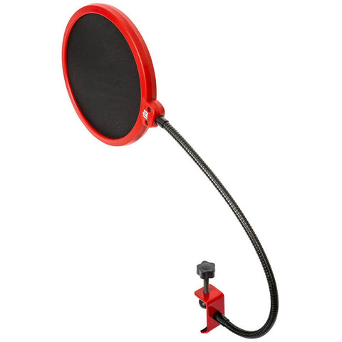 Deco Gear Universal Double Layer Pop Filter Microphone Wind Screen with Adjustable Goose Neck Mic Stand Clip (Black with Red Trim) - DecoGear