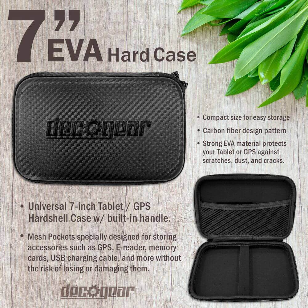 Deco Gear 7" Hard EVA Case for Tablets and GPS with Dual Zipper System - Black with Carbon Fiber Design - DecoGear