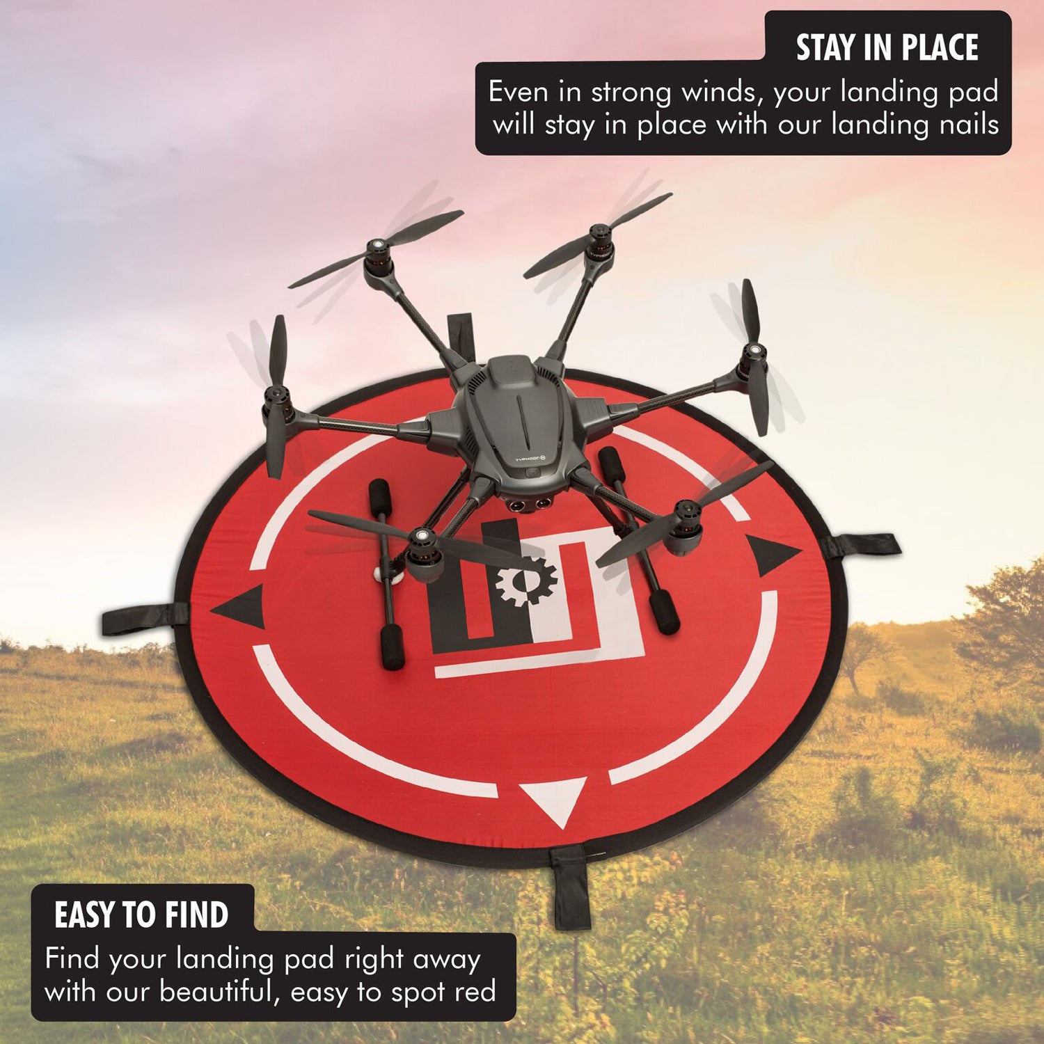 Deco Gear Universal Drone Landing Pad - 29.5" Folding Double-sided with Ground Spokes and Carrying Case - Drones, Quadcopters, Aircraft - DecoGear