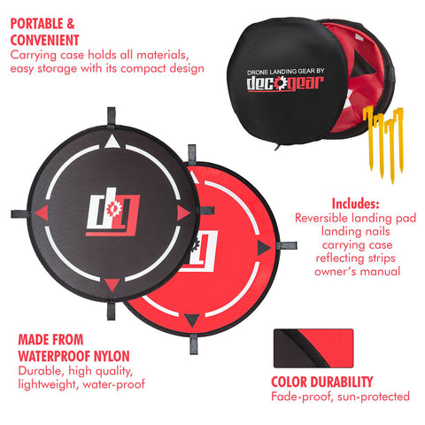 Deco Gear Universal Drone Landing Pad - 29.5" Folding Double-sided with Ground Spokes and Carrying Case - Drones, Quadcopters, Aircraft - DecoGear