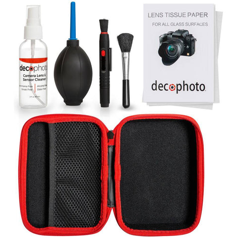 Deco Photo All-in-One Cleaning Kit for DSLR and Mirrorless Cameras - Includes Carry Case, Camera and Sensor Cleaning Spray & Swabs, Lens Brush, Sensor Brush, and Dust Blower - DecoGear