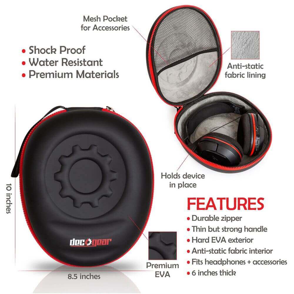 Deco Gear Hard Body Protective Full Size DJ Headphone Case for Sennheiser, JBL, Bose, Skullcandy, Sony, Audio-Technica, Bang & Olufsen, Beyerdynamic, Beats by Dre Headphones - DecoGear