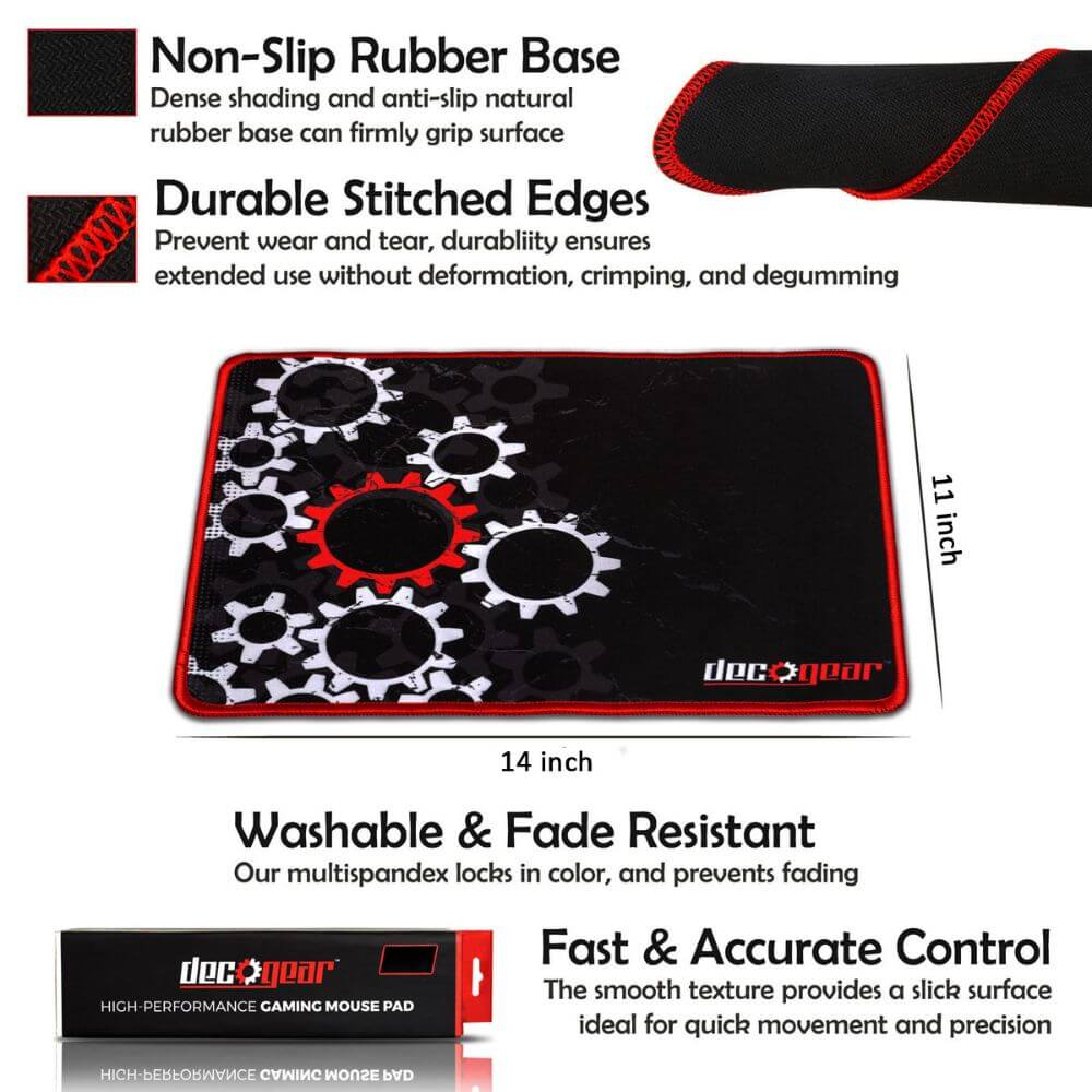 Deco Gear Medium Pro Gaming Mouse Pad Water Resistant Non-Slip (11" x 14") - DecoGear