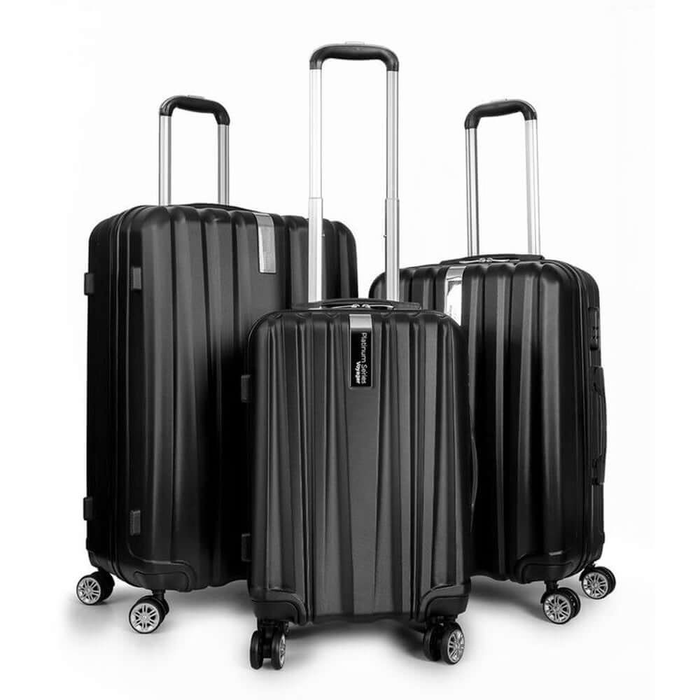 Deco Gear Platinum Voyager Series - 3 Piece Hardside Spinner Luggage Set (Black)(20",24",28") - DecoGear
