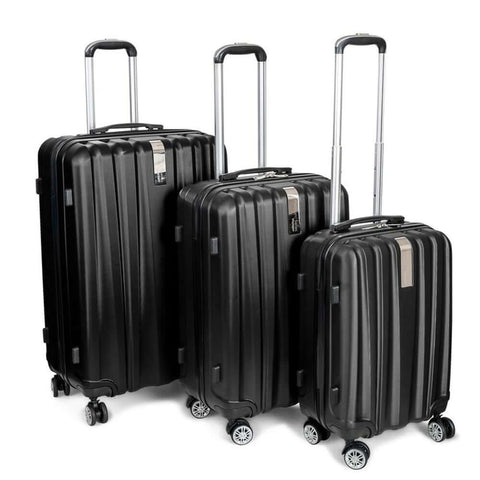 Deco Gear Platinum Voyager Series - 3 Piece Hardside Spinner Luggage Set (Black)(20",24",28") - DecoGear