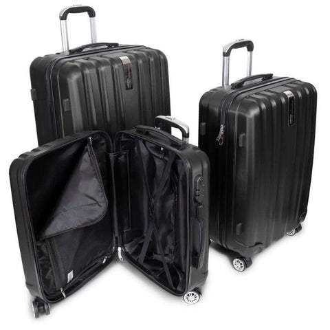 Deco Gear Platinum Voyager Series - 3 Piece Hardside Spinner Luggage Set (Black)(20",24",28") - DecoGear