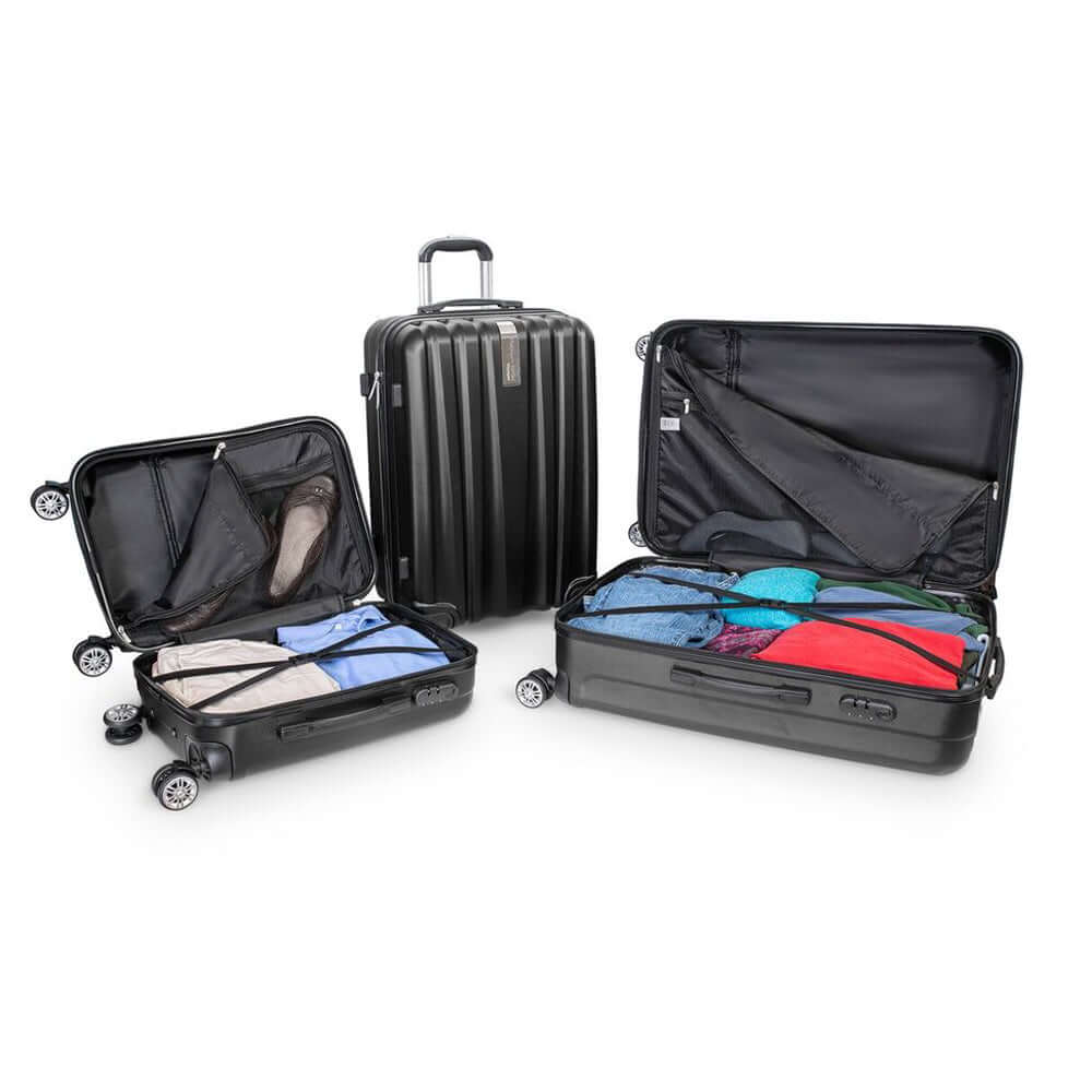 Deco Gear Platinum Voyager Series - 3 Piece Hardside Spinner Luggage Set (Black)(20",24",28") - DecoGear