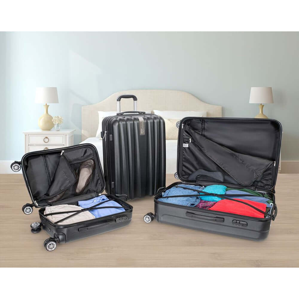 Deco Gear Platinum Voyager Series - 3 Piece Hardside Spinner Luggage Set (Black)(20",24",28") - DecoGear