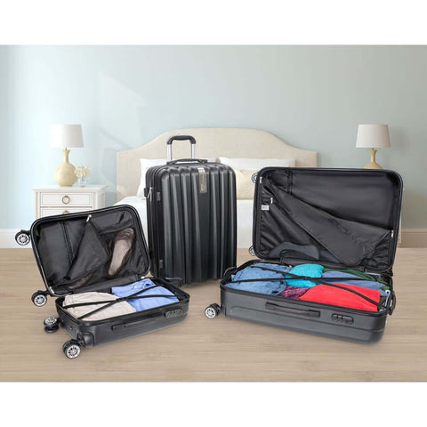 Deco Gear Platinum Voyager Series - 3 Piece Hardside Spinner Luggage Set (Black)(20",24",28") - DecoGear