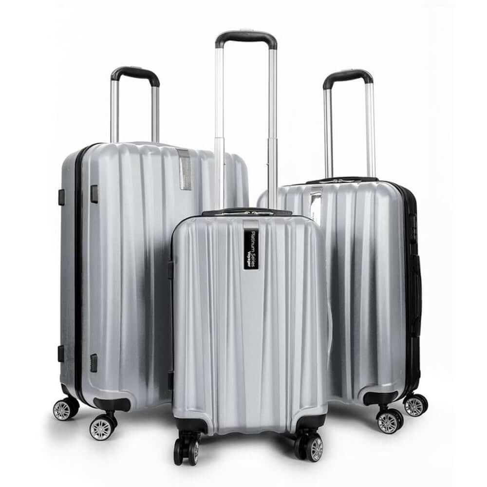 Deco Gear Platinum Voyager Series - 3 Piece Hardside Spinner Luggage Set (Silver)(20",24",28") - DecoGear