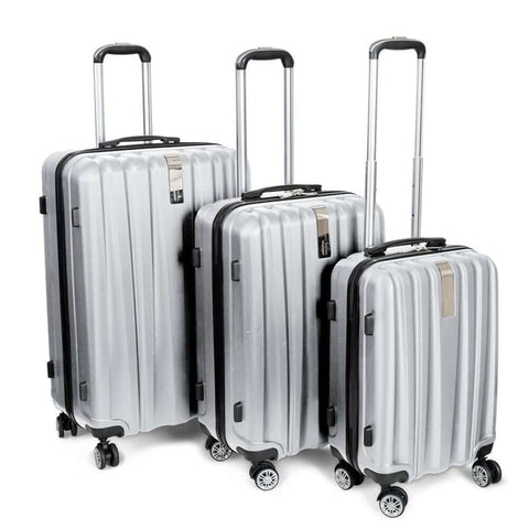 Deco Gear Platinum Voyager Series - 3 Piece Hardside Spinner Luggage Set (Silver)(20",24",28") - DecoGear