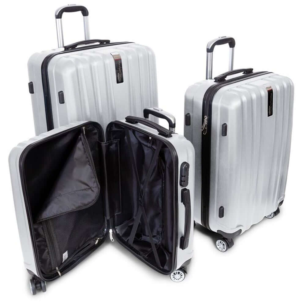 Deco Gear Platinum Voyager Series - 3 Piece Hardside Spinner Luggage Set (Silver)(20",24",28") - DecoGear