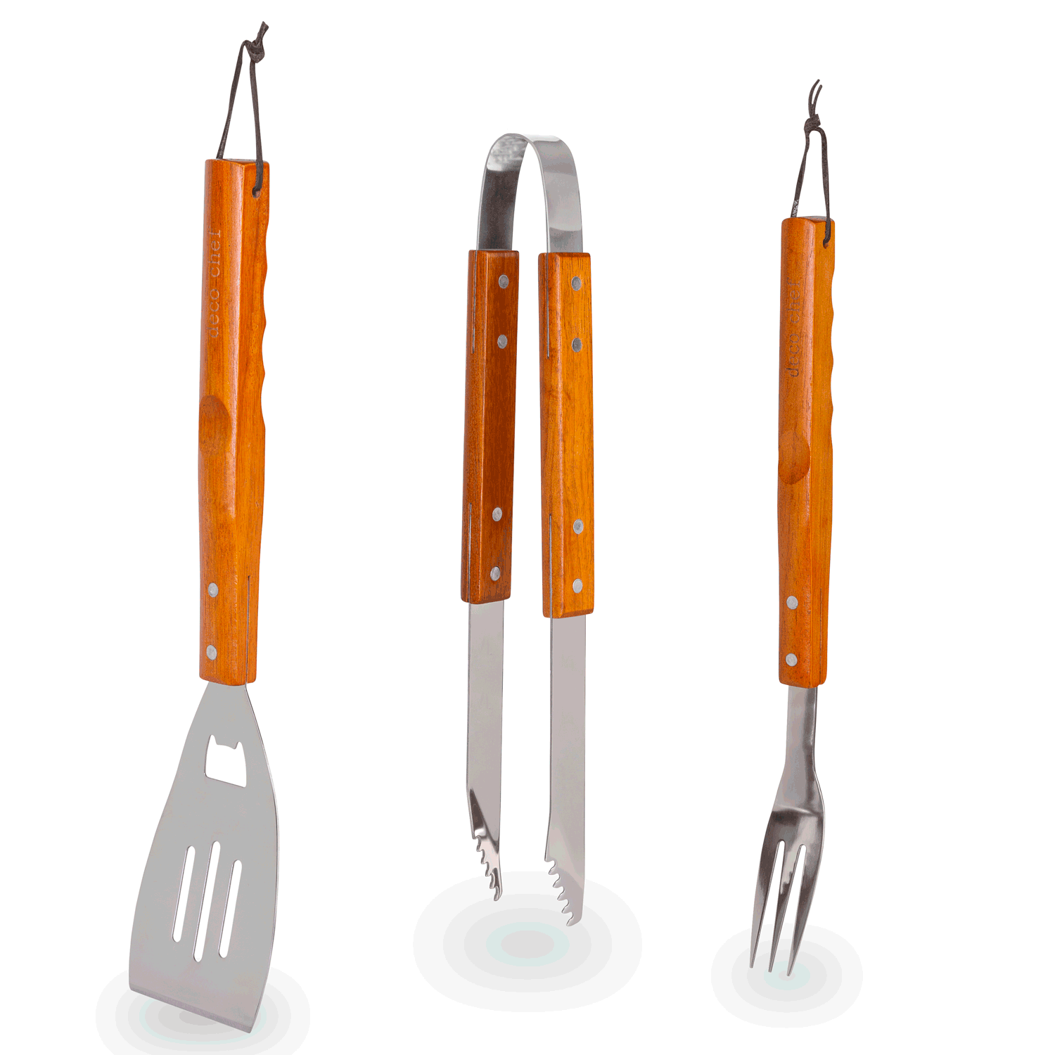 Outside The Box 18 Set Of 3 BBQ Tools Stainless Steel & Wood