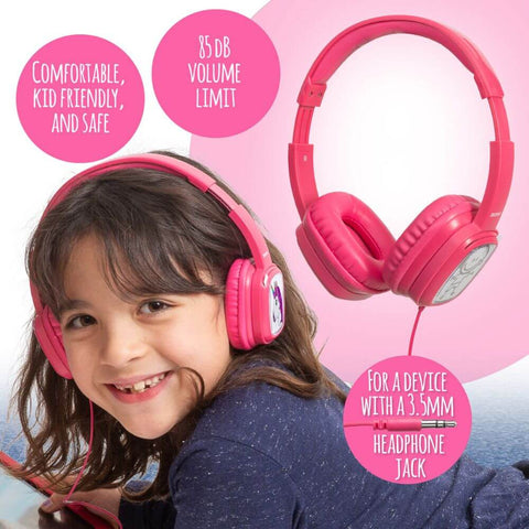 Deco Gear Kids Doodle Foldable Over-Ear Coloring Headphones with Children's Safe Ears Volume Limiter Includes Bonus Crayons (Pink) - DecoGear