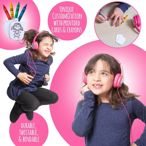 Deco Gear Kids Doodle Foldable Over-Ear Coloring Headphones with Children's Safe Ears Volume Limiter Includes Bonus Crayons (Pink) - DecoGear