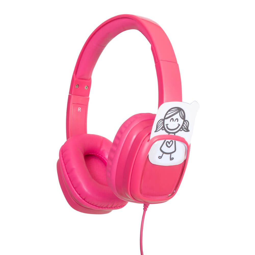 Deco Gear Kids Doodle Foldable Over-Ear Coloring Headphones with Children's Safe Ears Volume Limiter Includes Bonus Crayons (Pink) - DecoGear