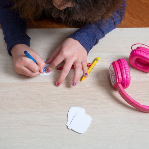 Deco Gear Kids Doodle Foldable Over-Ear Coloring Headphones with Children's Safe Ears Volume Limiter Includes Bonus Crayons (Pink) - DecoGear