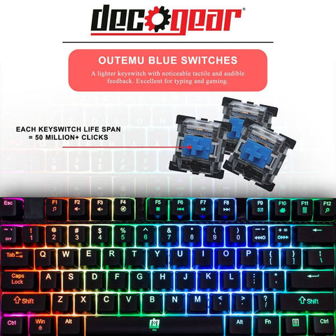 Deco Gear Mechanical Gaming Keyboard | Anti-Ghosting | Ergonomic Fixed Palm Rest | Full Customizable RGB Backlit | Carbon Fiber Design | Outemu Blue Switch | Wired | Black - DecoGear