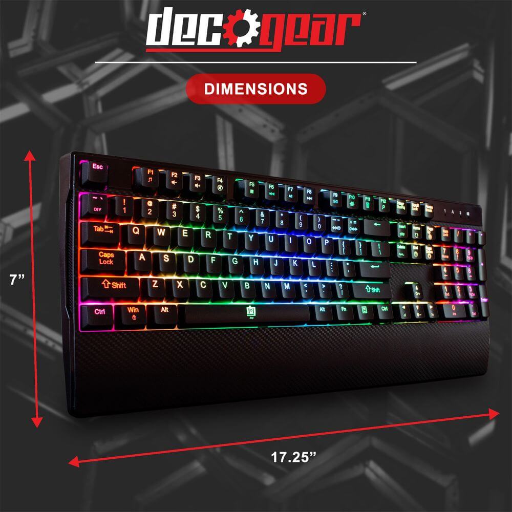 Deco Gear Mechanical Gaming Keyboard | Anti-Ghosting | Ergonomic Fixed Palm Rest | Full Customizable RGB Backlit | Carbon Fiber Design | Outemu Blue Switch | Wired | Black - DecoGear