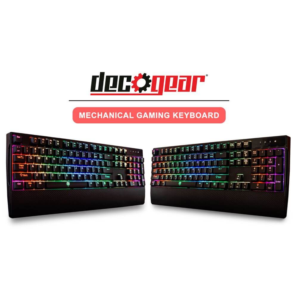 Deco Gear Mechanical Gaming Keyboard | Anti-Ghosting | Ergonomic Fixed Palm Rest | Full Customizable RGB Backlit | Carbon Fiber Design | Outemu Blue Switch | Wired | Black - DecoGear